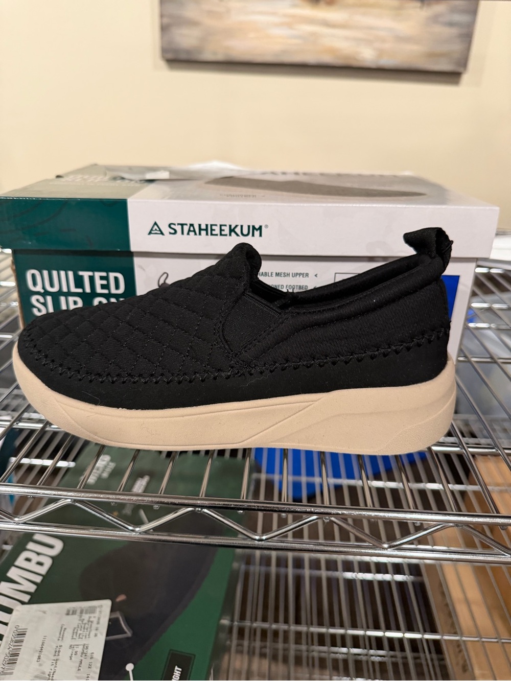 Staheekum Women’s Quilted Slip On Flat Shoes Black White Size 7 M US